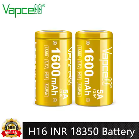 Original Vapcell H16 INR 18350 Battery 1600mAh Capacity CDR 5A 3.7V Rechargeable Lithium-ion Batteri
