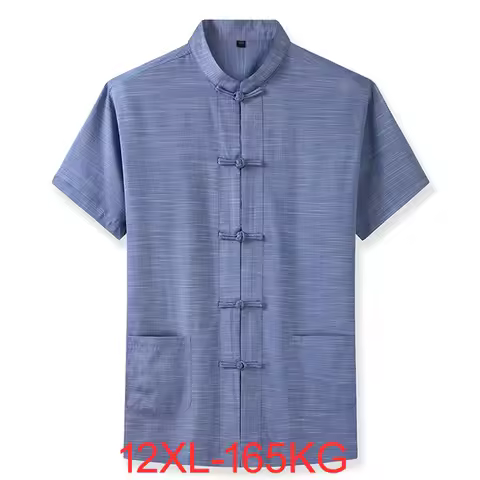 Plus Size 7XL 8XL 9XL 10XL 12XL Men's Short Sleeve Shirt Chinese Style Tang Suit Loose Casual Tradit