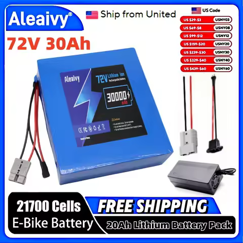Aleaivy 72V 30Ah Electric Bike Lithium Battery Pack 30000mAh Li ion Ebike Battery for Bicycle Scoote