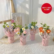 Puff bucket Valentine's Day bouquet with knitted wool flowers, a DIY handmade gift for girlfriends f