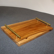 SANDERWOOD Long Rectangular Wooden Tray - Serving Tray with Metal Handle 1x8x18 / 1x10x18 inches