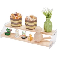 2 Tier Wood Acrylic Display Stand 12x4.21x2.91 Inch Riser Shelf Wooden Display Shelf Risers Organize