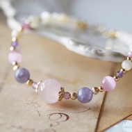 公主。粉晶 紫雲母 粉貓眼石 澳貝珠 粉碧璽 14K 天然石水晶 手鍊