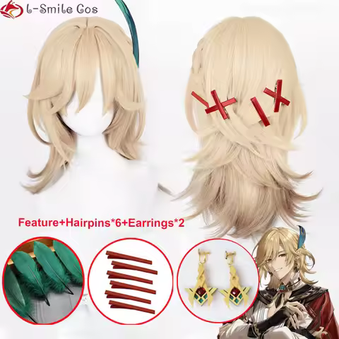 High Quality Kaveh Cosplay Wig 50cm Long Linen Gold With Braid Kaveh Wigs Heat Resistant Synthetic H