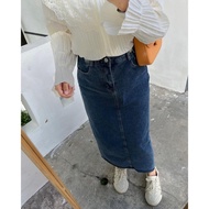 Rok jeans wanita panjang korean style rok jeans skrit span Theana