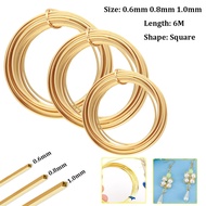 0.6mm, 0.8mm, 1.0mm Diameter 6M Square Coppers Wire Semi-hard Yellow Brass Wire for Jewelry Beading 