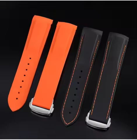 22mm Silicone Watch Band For Omega Planet Ocean 600 Quarter Orange Seamaster 300 Rubber Strap Curved