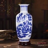 ST/🏅Jingxin Jingdezhen Ceramics Large Vase Blue and White Porcelain Landscape Floor Large Vase Lucky Bamboo Vase Indoor