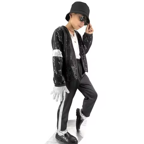 Haha❖Michael Jackson Billie Jean Disco Dance Star Outfit Costumes for Kids Boys 80s 90s Pop Stage Co