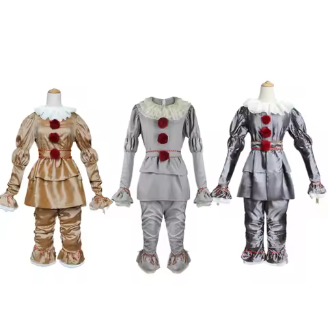 Cosplay Costume Clown Pennywise Suit Movie Stephen King It Joker Costume Golden Silver Halloween Out