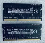 95%新 原裝 海力士  SKHynix DDR3L PC3L-14900S  8Gb(4Gb x2) SODIMM 低電壓 記憶體 Laptop 筆記本用 *Macbook Pro iMac 