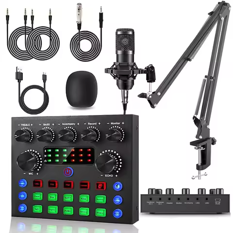 V8S Professional Live Sound Card With Microphone Kit Portable Vocal Mixer for Smartphone, PC TikTok 