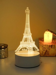 1入組3d埃菲爾鐵塔形單色夜燈,led視覺丙烯酸燈,usb供電可調節亮度,巴黎風格裝飾床頭燈,生日和聖誕禮物