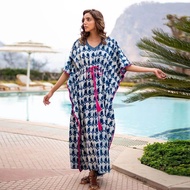 Indigo Print Women's Kaftan Dress Ethnic Design Chic Cotton Maxi Dress Loose Paisley Pattern Baju Kelawar India Homewear Summer Resortwear Plus Size Loungewear