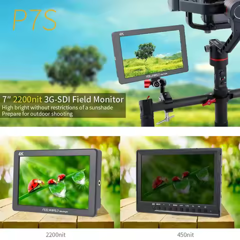 FEELWORLD P7S 7" 1920x1200 Monitor 3G-SDI 4K HDMI Input Output 2200nit IPS Metal Case F970 Bracket f