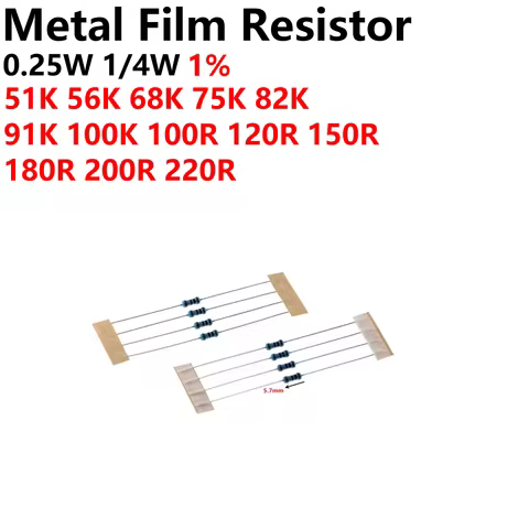 100PCS 1/4W 0.25w Metal Film Resistor 1R 10R 4.7R 3.3R 30R 33R 47R 68R 100R 220R 200R 330R 470R 680R