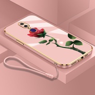 Flower Style Casing for OPPO F11 Pro F9 Pro F5 F7 New Design Square Shape Phone Case Soft Plating Case Cover with Lanyard