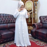 [ ARALLUCE ] Baju Dress Gamis Putih Wanita Muslim Kekinian Terbaru / Abaya Warna Putih Turkey Turki Gamis Kondangan Simple Elegan Mewah Modern Bisa Untuk Remaja Dewasa &amp; Ibu Ibu2 Pengajian atau manasik Bahan Premium