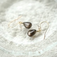 SV925/14KGF 稀有黑太陽石 赫基默鑽石 耳環(耳夾) 正能量 黑骨幹