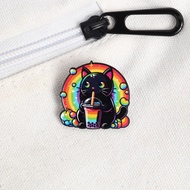 Cute Boba Cat Enamel Pin Rainbow Pride Bubble Tea Lover Lapel Pin Collection