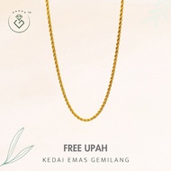 [Kedai Emas Gemilang] 400960 Rope Gold Necklace (60Cm) (9.41G) [916 Gold]