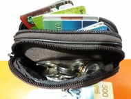 hiluckleather - mcjim genuine leather card/coin purse w/ belt holder - black & brown color
