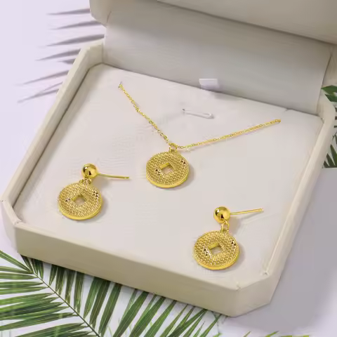 Dubai Gold Color Pendant Necklaces jewelry for Women Costume Necklace Earrings Sets Nigerian Wedding