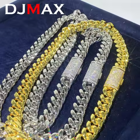 DJMAX Moissanite Cuban Chain For Women Stainless Steel Gold Man Classic Moissanite Bracelet Cuban Ch
