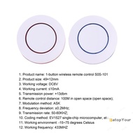 EatopYour 6V 433Mhz Wireless Remote Control 1 Button Round Remote Control Feel Free To Paste EV1527 