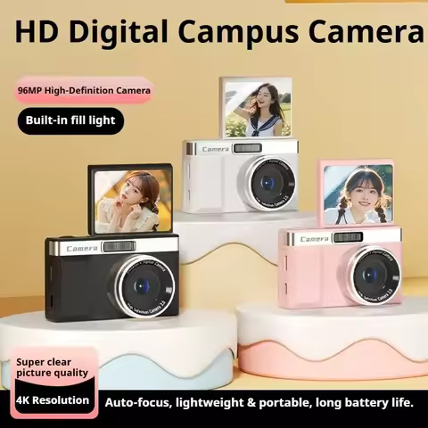 9600MP 4K Digital Camera 8X Zoom Auto Focus Portable HD Selfie Camera 180° Flip Screen Campus Studen