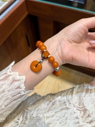 天然橘皮老蠟手串 滿蜜棗紅色老蠟 橘皮紋啞光棗珠 蠟質濃厚