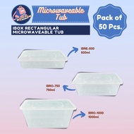 ▥✽Pack of 50 - Rectangular Microwaveable Tub (500ml/ 750ml/ 1000ml)