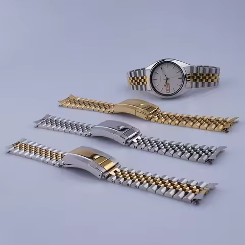 Rolamy 19mm WatchBand For Seiko 5 SNXS73 75 SNXS77 SNXS79 80 SNXG47 Silver Gold Hollow CurvedEnd Sol
