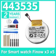 New 443535 3.7V 450mAh Rechargeable li Polymer Round battery For Smart watch Finow x3 Finow x5 repla