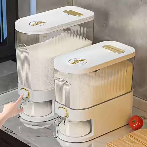 1PC 5kg/10kg Large Dry Grain Storage Container with Measuring Cup Insect-Proof Rice Dispenser,Used T