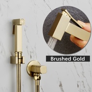 Hand Held Bidet Sprayer Brass Douche Kit Toilet Shattaf Sprayer Square Brushed Gold Copper Valve Set  Shower Head Faucet