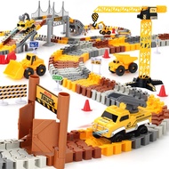 Construction Race Tracks Set, Flexible Train Tracks w/ 2 Electric Construction Race Vehicles w/Light