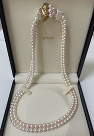 TASAKI 珍珠Akoya海水雙層項鍊帶鑽石6.5-7