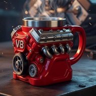 V8 Engines Stainless Steel Cup,Personalized Coffee Mug with Insulated Handle,Perfect for Car Lovers 