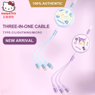 100% Authentic Sanrio Hello Kitty USB Cable Fast Charging 3A 3 in 1 Charging Cable Retractable USB Cable Type C  Lightning Cable Type-C+Lightning+Micro USB 1.0meter for all smart devices