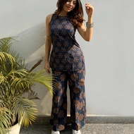 Women Rayon Ajrakh Print Co Ord Set | Sleeveless Short Kurti With Printed Palazzo | Stylish Casual E