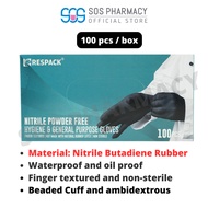 RESPACK Nitrile Powder Free Gloves - Black (S/M/L/XL) Size (100Pcs/Box)