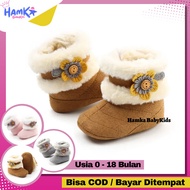 Sepatu Boots Bayi Perempuan Import Bulu Winter Bunga 0 6 Bulan Cewek 6 12 Bulan Anti Slip