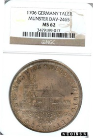 ドイツ国家 MUNSTER 1706 ターラー コイン SEDE VACANTE ターラー NGC MS 62 VZ/F.STG UNCGerman States MUNSTER 1706 Taler