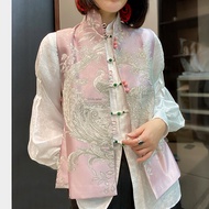 Pink Chinese Button Knots Vest Vest Women's Spring Clothing Stylish Retro Jacquard Satin Age-Reducing Cheongsam Top Waistcoat