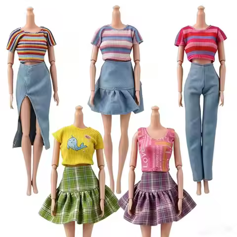 5 Pcs/Set Summer Fashion Outfits Clothes for 11.5 Inch Dolls Tops & Jeans Pants & Jeans Skirts Cloth