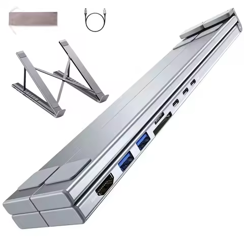 8 IN 1 Laptop Stand Docking Station Aluminum Alloy Foldable and Liftable USB-C Docking Station