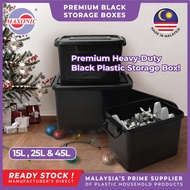 MAXONIC 15L/25L/45L BLACK PLASTIC STORAGE BOX WITH WHEELS | STACKABLE, LARGE,MULTIPURPOSE | KOTAK SI