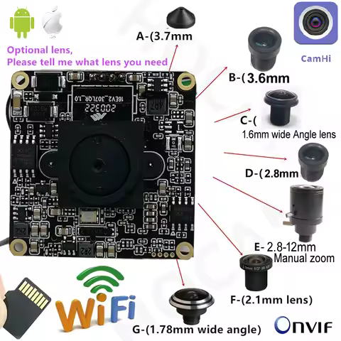 5MP 2MP 1080P HD Onvif P2P Size 38*38mm Audio Wireless IP Camera Module Mini Wifi SD Card Slot Camhi