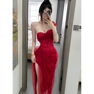 DR9 RED Mesh LACE DRESS WITH BODY FOR PARTY, WEDDING, LUXURY EVENTS